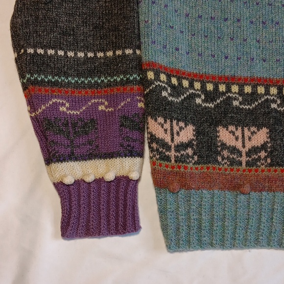 Vintage Womens 100% Scottish Shetland Wool Cottage Core Floral Bow Cardigan - Picture 3 of 8